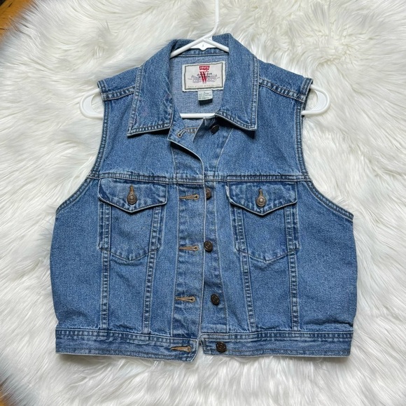 Vintage Levi's Denim Jean Vest White Tab - Picture 1 of 5